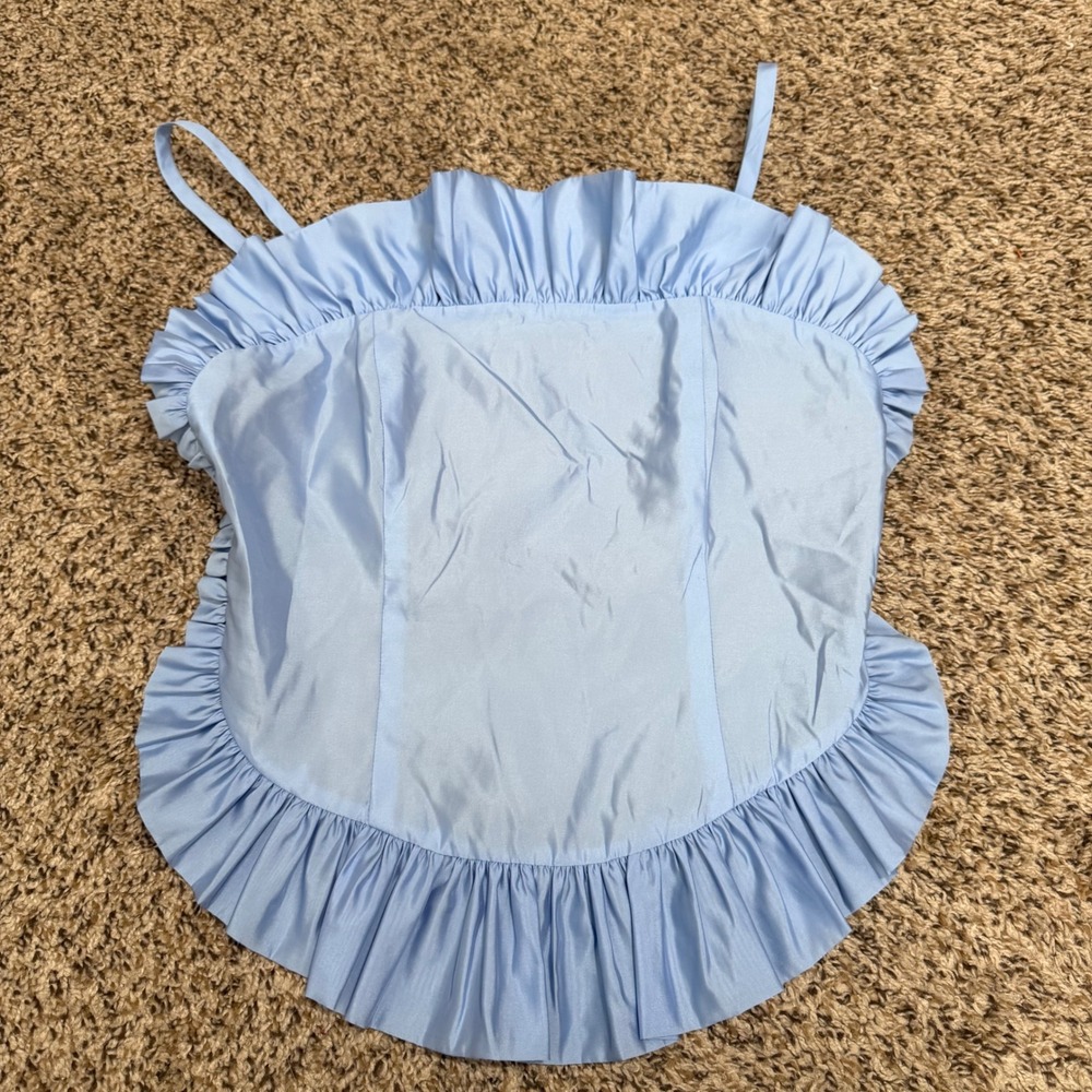 Trina Turk‎ Blue Ruffle Camisole Top Smocked Back Sample Size M Blue Fuchsia